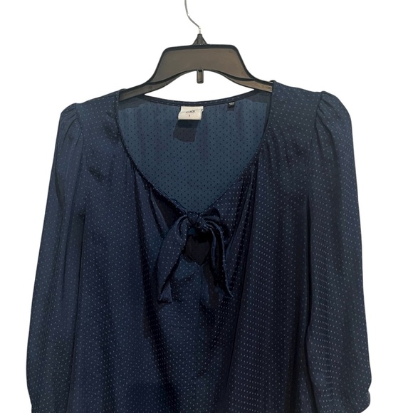 CAbi 5525 Polka Dot Tie Front Knot Blouse Navy Size Small - Picture 5 of 11